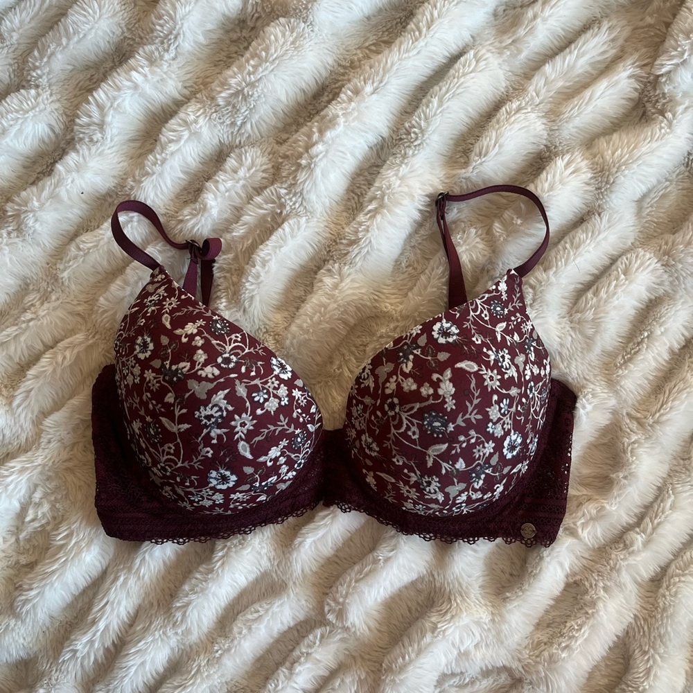 Lucky Brand Burgundy Floral Lace Bra